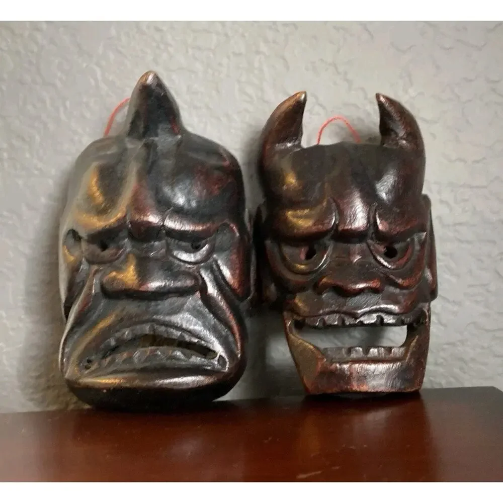 Vintage Japanese Hannya Oni Mask Wood Carved Noh Demon 6